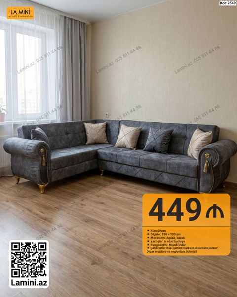 La Mini – Künc Divan - Ölçülər: 280 200 sm - Mexanizm: Açılan — Bakı
