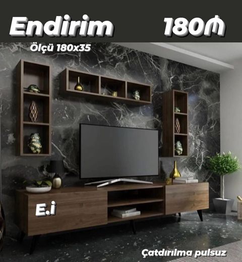 TV stendi və asma rəf dəsti - Ölçü: 180 x 35 - Material: taxta — Bakı