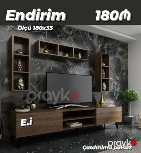 TV stendi və asma rəf dəsti - Ölçü: 180 x 35 - Material: taxta — Bakı