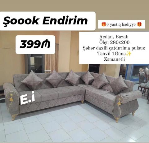 Künc divan – açılan və bazalı model - Ölçü: 280 x 200 sm - Parça — Bakı