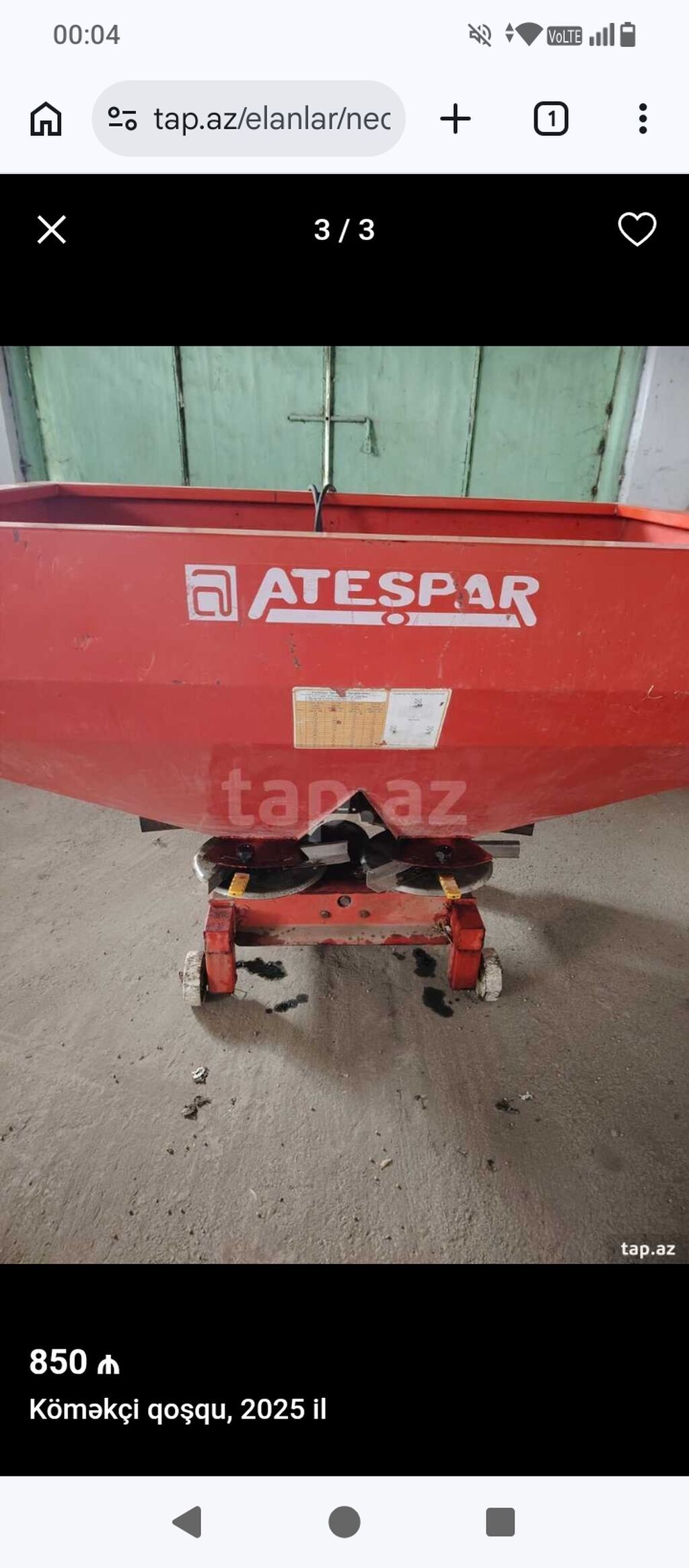 Atesspar mineral gübrə səpən qoşqu - Növ: iki diskli gübrə səpən — Yardımçı qoşqular, İsmayıllı (2)