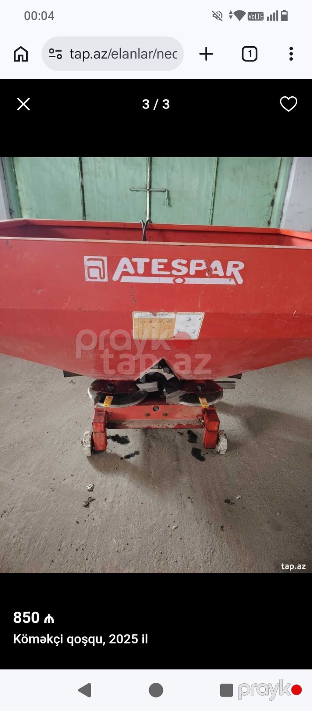 Atesspar mineral gübrə səpən qoşqu - Növ: iki diskli gübrə səpən — Yardımçı qoşqular, İsmayıllı (2)