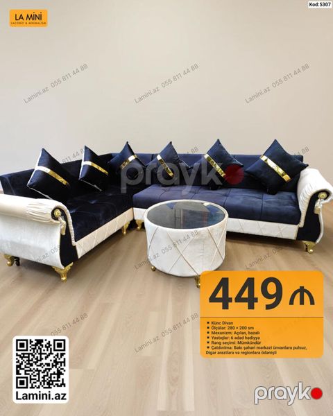 Künc Divan – Kod: 5307 - Ölçü: 280 200 sm - Mexanizm: Açılan