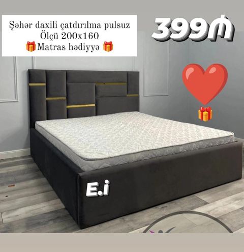 Müasir dizaynlı iki nəfərlik çarpayı dəsti - Ölçü: 200x160 sm - Rəng — Mehdiabad