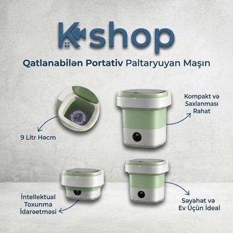 Qatlanabilən Portativ Paltaryuyan Maşın (9 Litr) Səyahətlərdə, bağ — Bakı