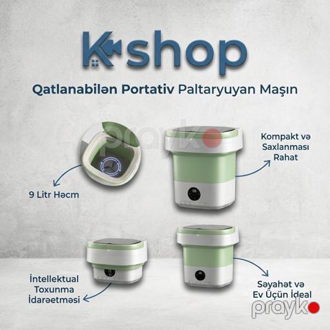 Qatlanabilən Portativ Paltaryuyan Maşın (9 Litr) Səyahətlərdə, bağ — Bakı