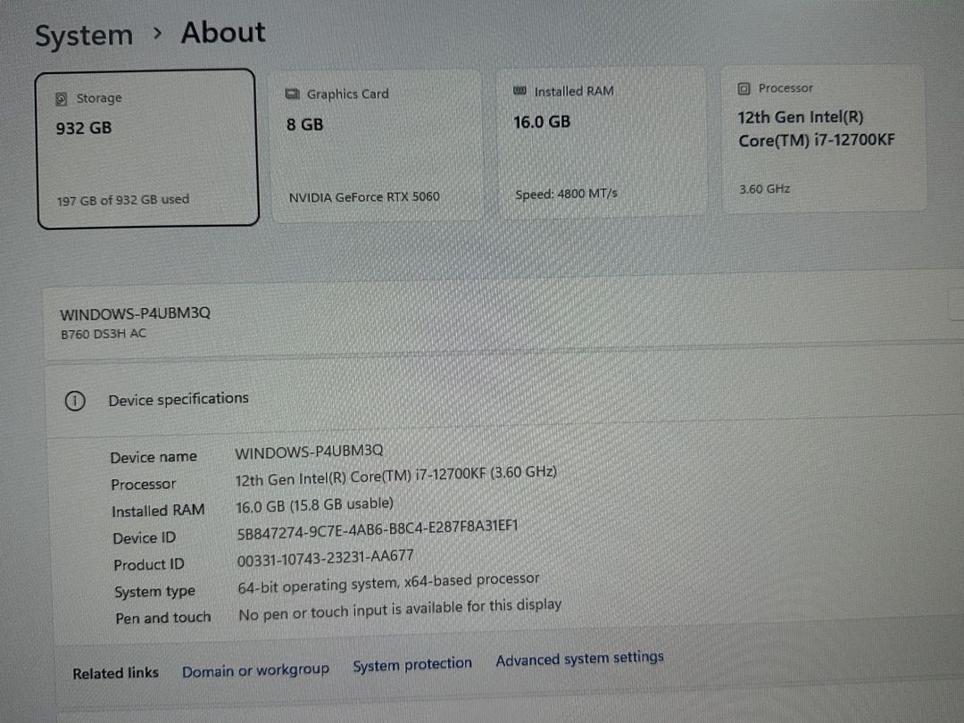 Gaming PC i7-12700KF RTX 5060 8GB 16GB DDR5 1TB NVMe 27" 180Hz — Masaüstü kompüterlər, Bakı (6)
