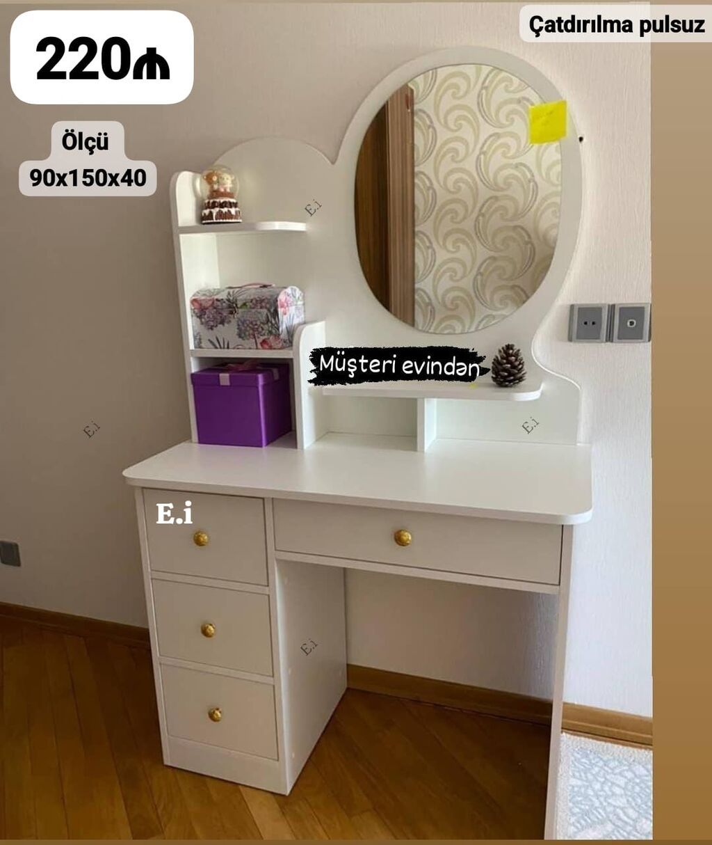 Ağ rəngli makiyaj/iş masası güzgü ilə - Qiymət: 220₼ (şəkildə — Masalar, Mehdiabad