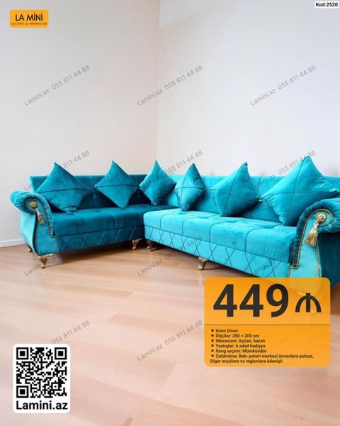 Künc divan – Kod 2520 Zövqlü və diqqətçəkən dizayna malik künc — Bakı