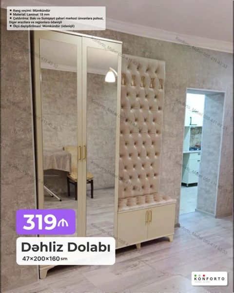 Dəhliz Dolabı – 47×200×160 sm - Material: 18 mm laminat - Rəng — Bakı