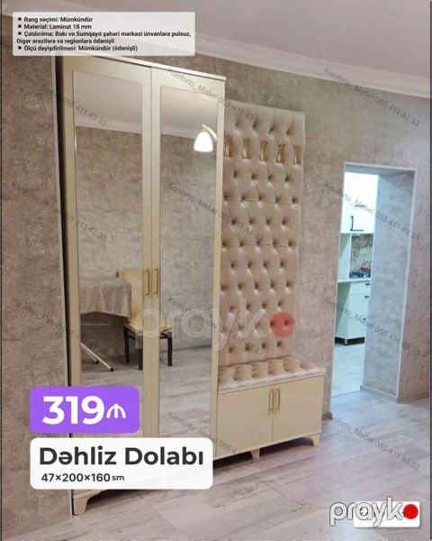 Dəhliz Dolabı – 47×200×160 sm - Material: 18 mm laminat - Rəng