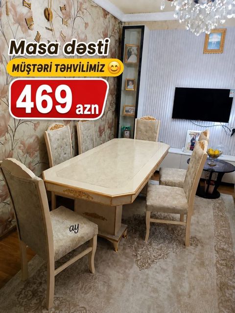 Mebel: Masa dəsti Tərkib: - 1 ədəd iri ölçülü yemək masası (uzunsov — Bakı