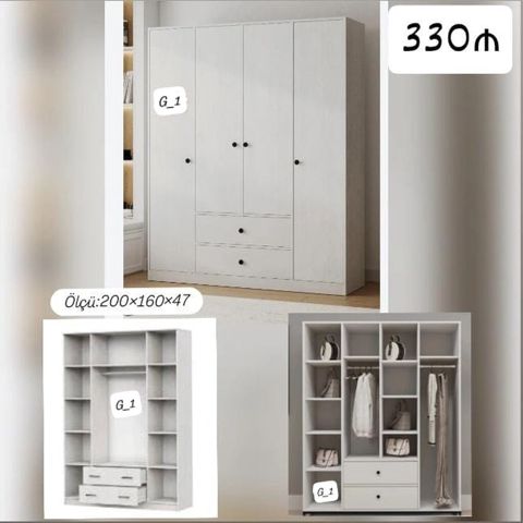 Ağ rəngli qarderob dolabı - Model: G_1 - Ölçü: 200 160 47 sm — Mehdiabad