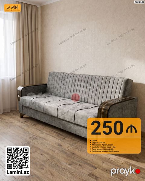 Kod: 2682 Divan – La Mini - Ölçü: 210 sm - Mexanizm: açılan, bazalı