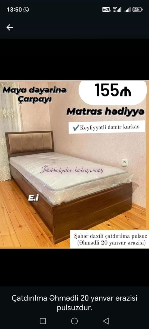 Maya dəyərinə çarpayı – 155 AZN Sadə və zövqlü dizayna malik çarpayı — Mehdiabad