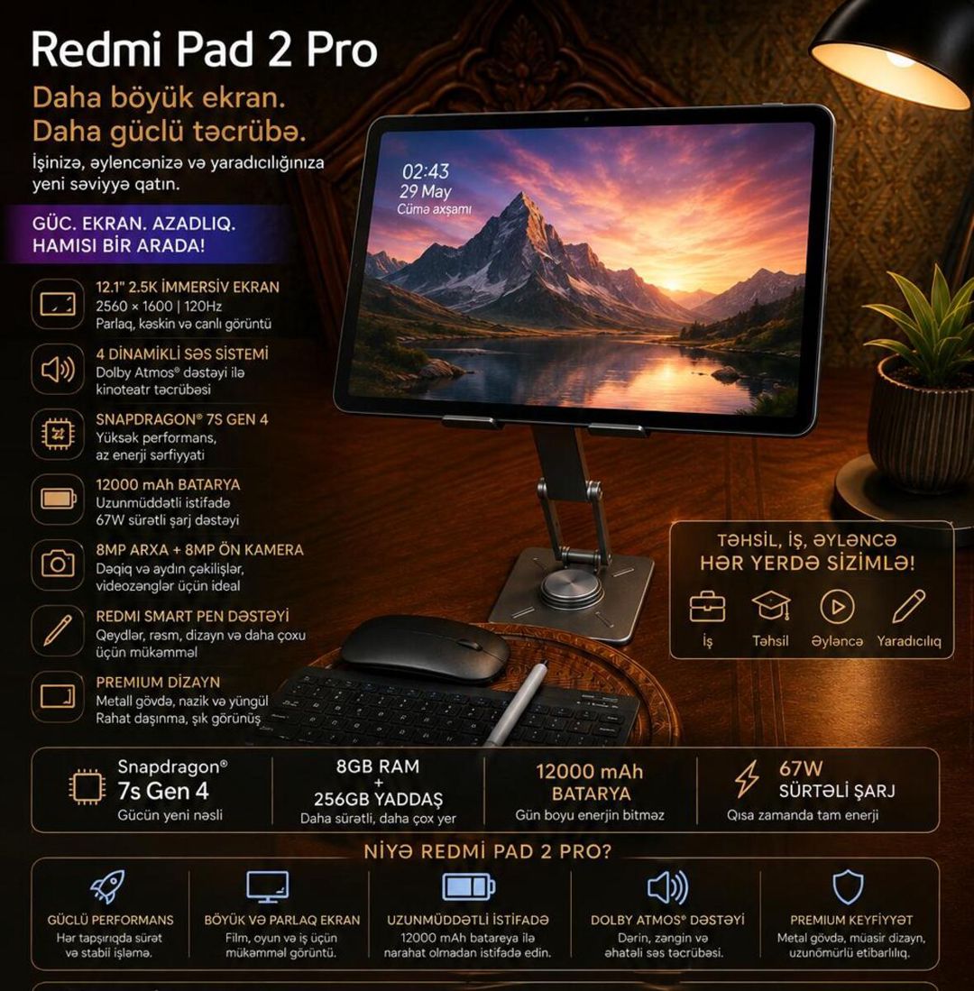 Xiaomi Redmi Pad 2 Pro Silver 256GB/8GB — Planshetlər, Bakı (4)