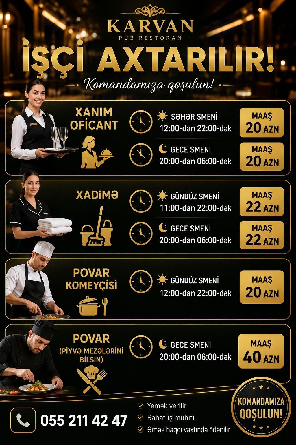 Ofisiant tələb olunur, Restoran, İstənilən yaş, Təcrübəsiz — Restoranlar, Turizm, Bakı (2)