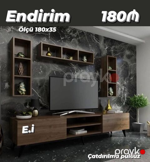 TV üçün divar modullu dəst - Ölçü: 180 x 35 sm (şəkildə göstərildiyi — Mehdiabad