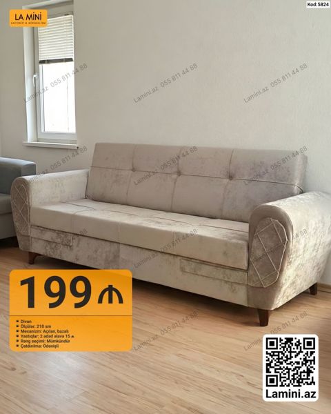Divan – açılan, bazalı model - Ölçü: 210 sm - Mexanizm: açılır (yataq — Bakı