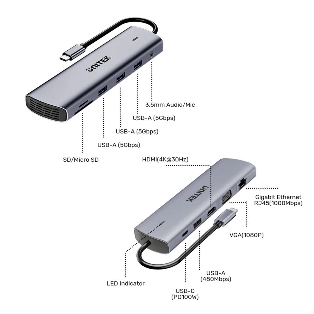 Unitek - uHUB U11+ — ikili ekran dəstəyi olan 11-si 1-də Usb-c hub — Periferik cihazlar, Bakı (8)