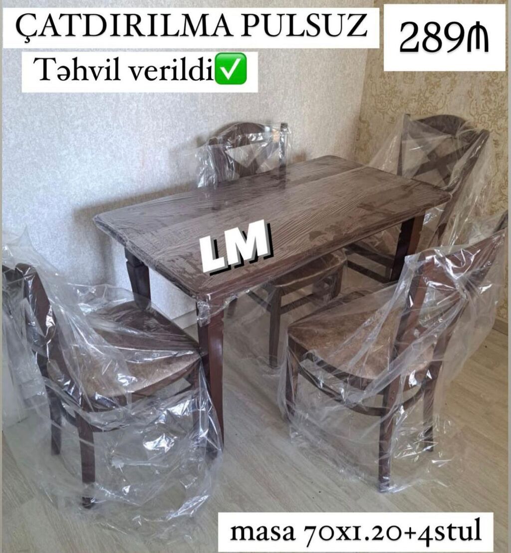 Masa + 4 stul dəsti - Ölçü: masa 70 x 120 sm - Komplekt: 1 ədəd yemək — Masalar və stullar, Sumqayıt (2)