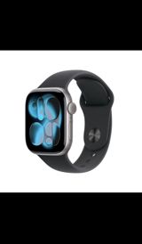 Apple Watch Series 11,46 mm – boz/alüminium korpus, qara silikon idman — Ağıllı saatlar
