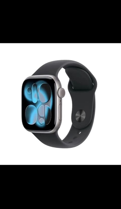 Apple Watch Series 11,46 mm – boz/alüminium korpus, qara silikon idman — Gəncə