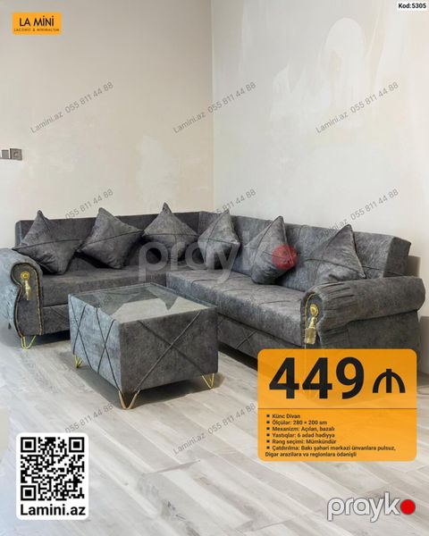 Künc divan dəsti – Kod: 5305 - Ölçülər: 280 200 sm - Mexanizm