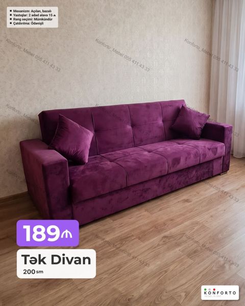Tək divan – 200 sm - Açılan, bazalı mexanizm: gündəlik oturma və — Bakı
