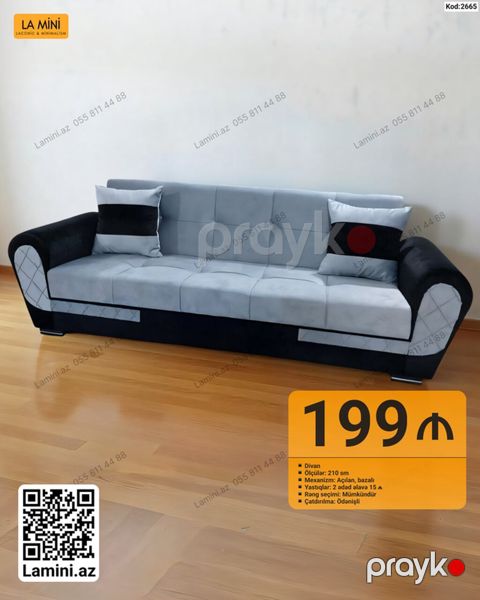 Məhsul: Divan (Kod: 2665) - Ölçü: 210 sm - Mexanizm: Açılan, bazalı