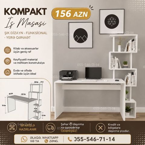 Kompakt İş Masası – 156 AZN - Şık dizayn, funksional quruluş və yerə — Bakı