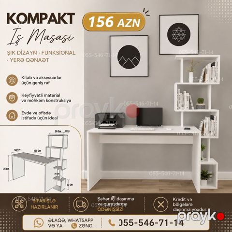 Kompakt İş Masası – 156 AZN - Şık dizayn, funksional quruluş və yerə — Bakı