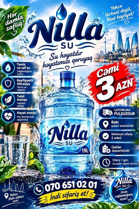 Nilla Su – hər damlada saflıq və enerji Məhsul: - 19L qablaşdırmada