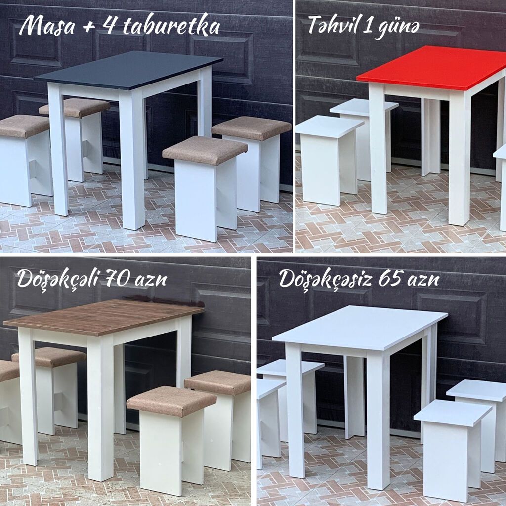 Masa + 4 taburetka dəsti - Yeni və sifarişlə hazırlanır - Rəng seçimi — Masalar və stullar, Bakı (3)