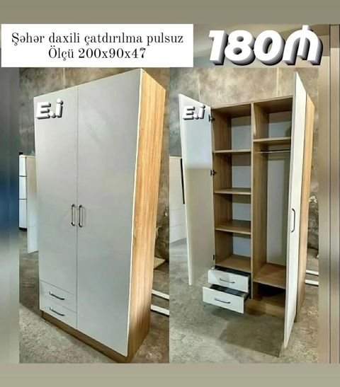 İkiqapılı geyim dolabı - Ölçü: 200 x 90 x 47 sm - Material: ağ ön — Mehdiabad
