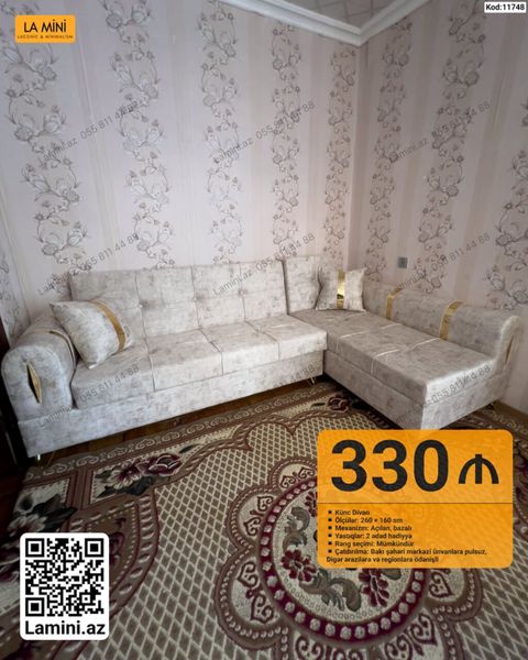 Künc divan. Ölçüləri: 260 x 160 sm. Mexanizm: açılan, bazalı — Bakı