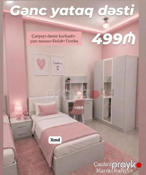 Gənc yataq dəsti – 499₼ Komplektin tərkibi: - Çarpayı (dəmir