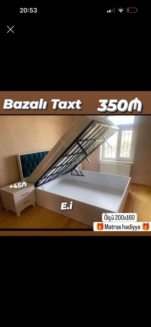 Bazalı taxt – 350₼ - Ölçü: 200×160 sm - Qaldırılan mexanizmlə geniş — Bakı