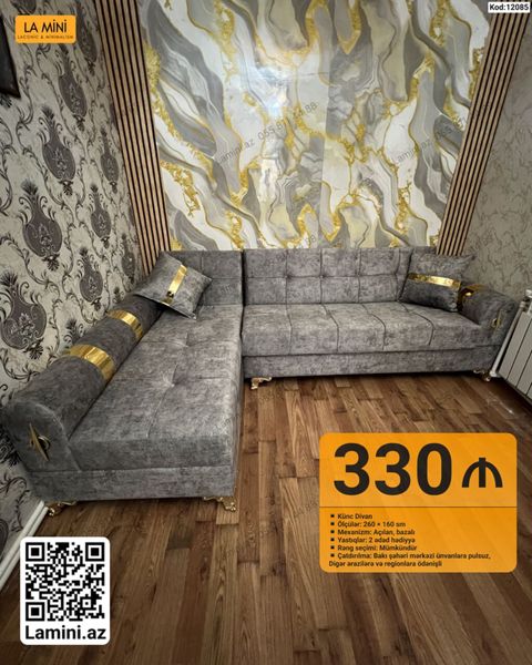 Künc divan, müasir və zərif dizaynı ilə interyerə uyğunlaşan modeldir — Bakı