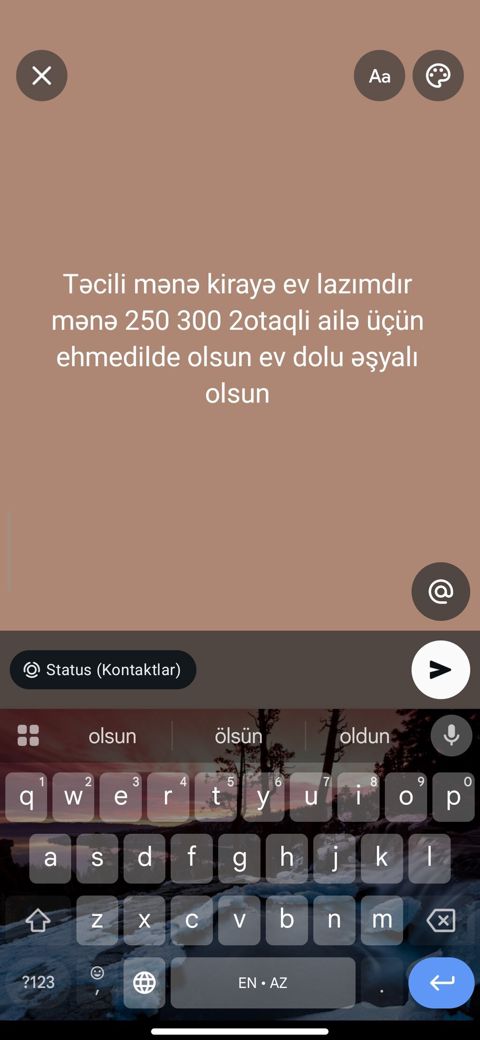 Ailə üçün kirayə mənzil axtarılır. Tələblər: - 2 otaqlı mənzil