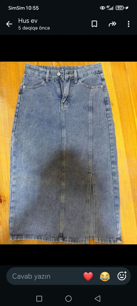 Denim ətək - Model: dizaltı uzunluqda, düz kəsim - Material: klassik — Lənkəran