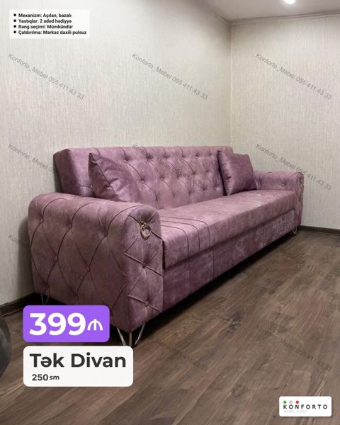 Tək divan – 250 sm - Açılan, bazalı mexanizm: rahat yatak funksiyası — Bakı