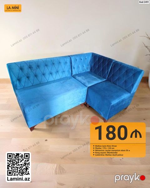 Mətbəx üçün künc divan - Model: Kod 2491, La Mini - Ölçülər: 170