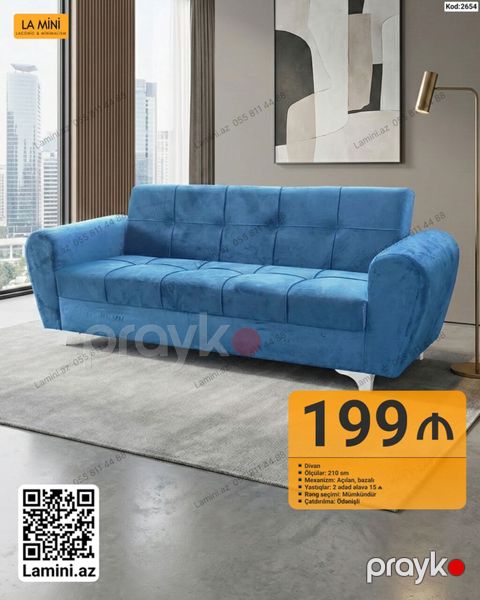 Məhsul: Divan (Kod: 2654) - Ölçülər: 210 sm - Mexanizm: Açılan