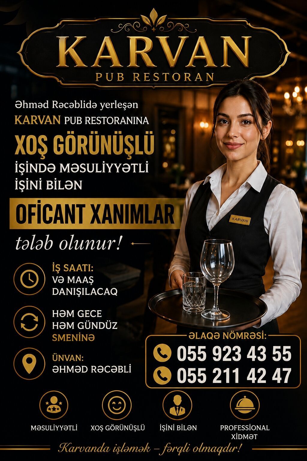 Ofisiant tələb olunur, Restoran, İstənilən yaş, Təcrübəsiz — Restoranlar, Turizm, Bakı