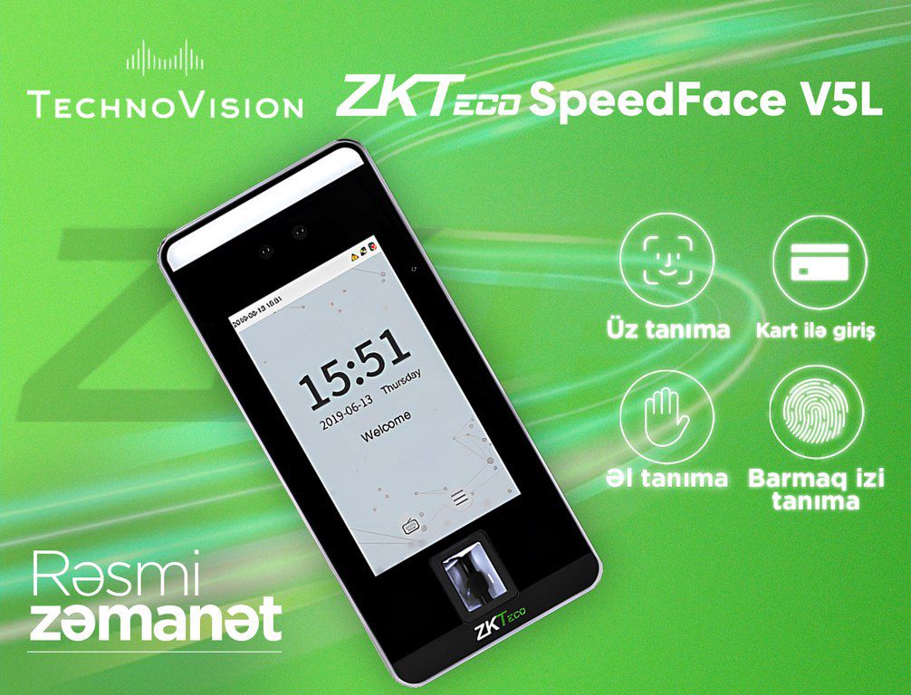 "ZKTeco SpeedFace V5L" üz tanıma cihazı — Ağıllı ev və təhlükəsizlik, Bakı (3)