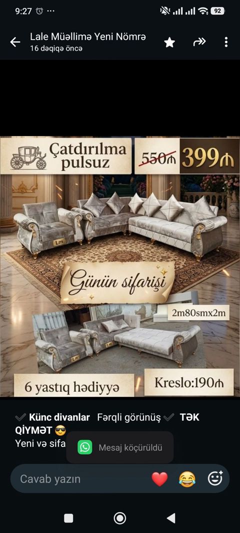 *Künc divanlar* Fərqli görünüş *TƏK Qiymət* Yeni və — Bakı