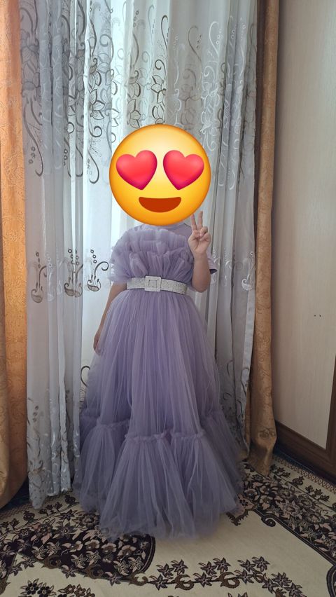 Uşaq üçün uzun ziyafət/toy geyimi – bənövşəyi (lavanda) rəngdə tül don — Masazır