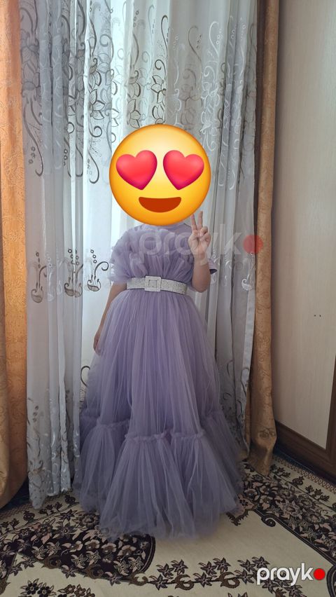 Uşaq üçün uzun ziyafət/toy geyimi – bənövşəyi (lavanda) rəngdə tül don — Masazır