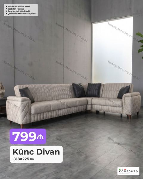 Künc divan – 318×225 sm - Açılan, bazalı mexanizm: yatıma çevrilir və — Bakı